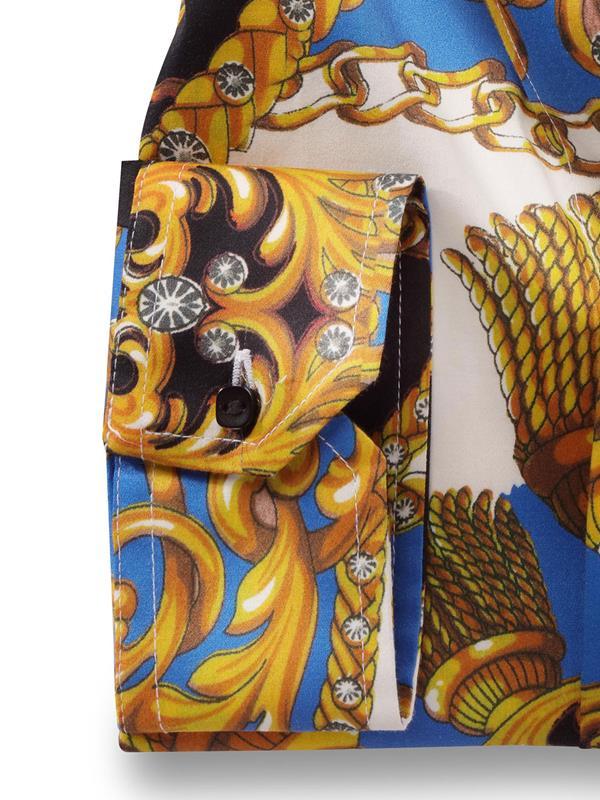 Samuele Ochre Printed Full Sleeve Single Cuff Slim Fit Party Wear Blended Shirt
