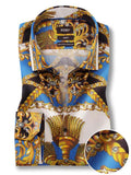 Samuele Ochre Printed Full Sleeve Single Cuff Slim Fit Party Wear Blended Shirt