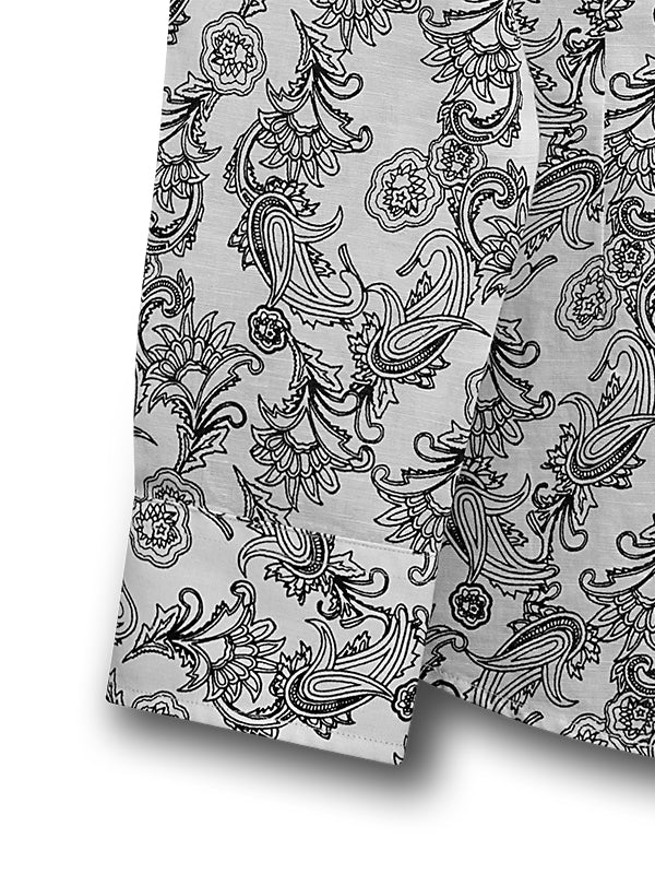 Sea Breeze Black Printed Full Sleeve Single Cuff Slim Fit Party Wear Blended Shirt