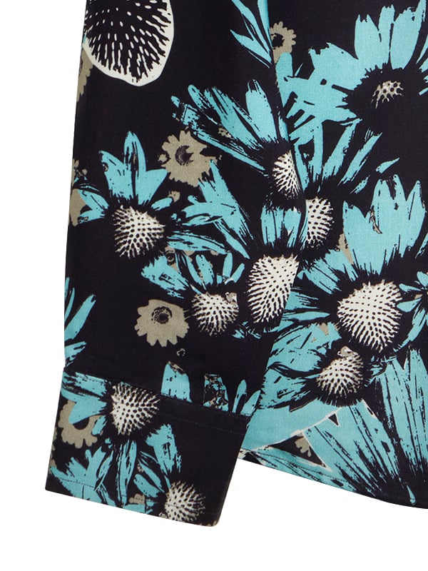 Silvano Black Printed Full Sleeve Single Cuff Slim Fit Party Wear Viscose Shirt