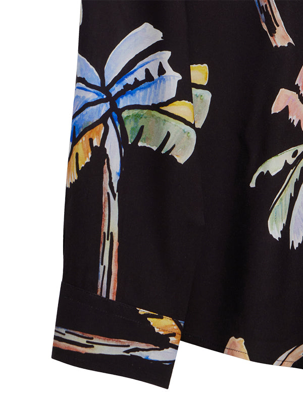 Silvano Black Printed Full Sleeve Single Cuff Slim Fit Party Wear Viscose Shirt