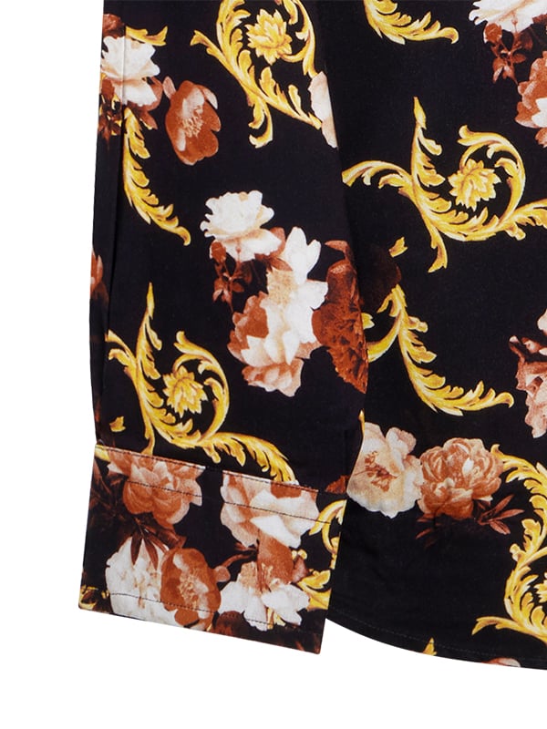 Silvano Black Printed Full Sleeve Single Cuff Slim Fit Party Wear Viscose Shirt