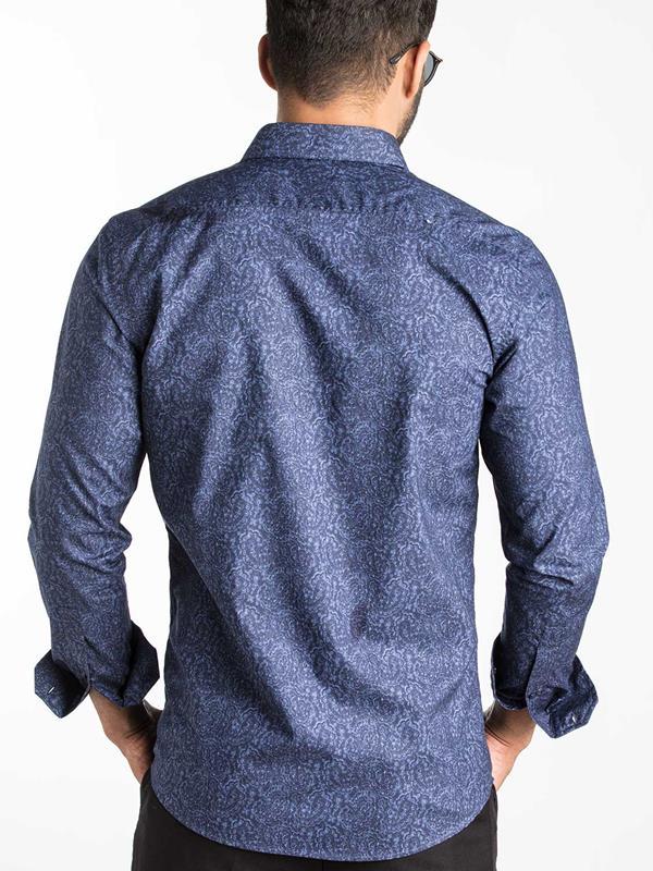 Sparks Blue Printed Full Sleeve Single Cuff Slim Fit Party Wear Blended Shirt