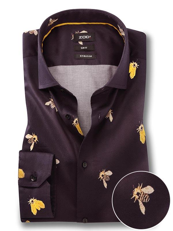 Stinger Black Printed Full Sleeve Single Cuff Slim Fit Party Wear Blended Shirt