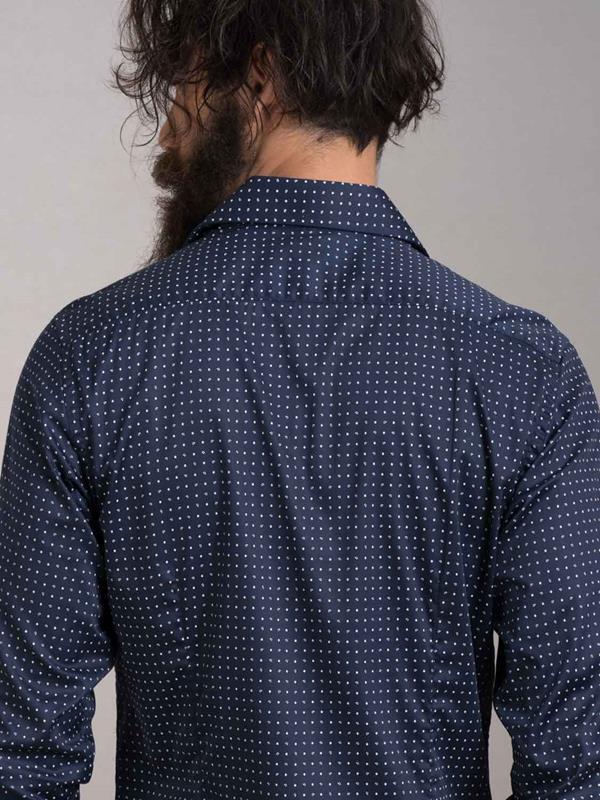 Suada Navy Printed Full Sleeve Single Cuff Slim Fit Party Wear Blended Shirt
