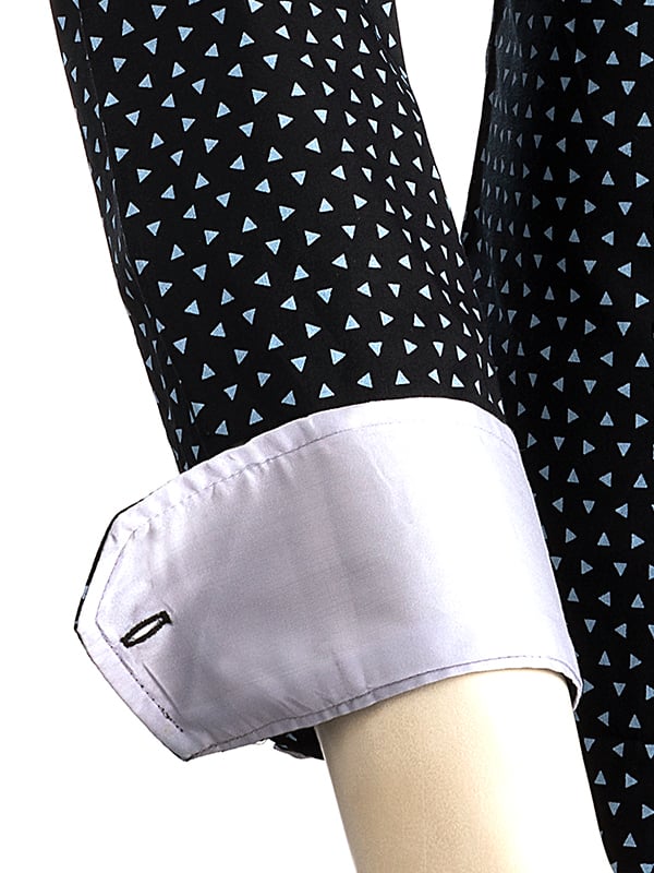 Tao Black Printed Full Sleeve Single Cuff Slim Fit Party Wear Blended Shirt