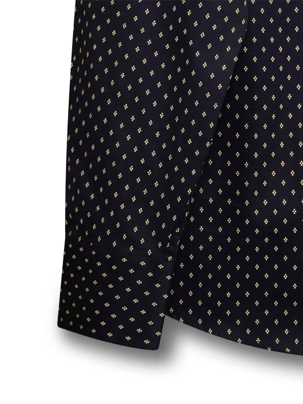 Tevez Navy Printed Full Sleeve Single Cuff Slim Fit Party Wear Blended Shirt
