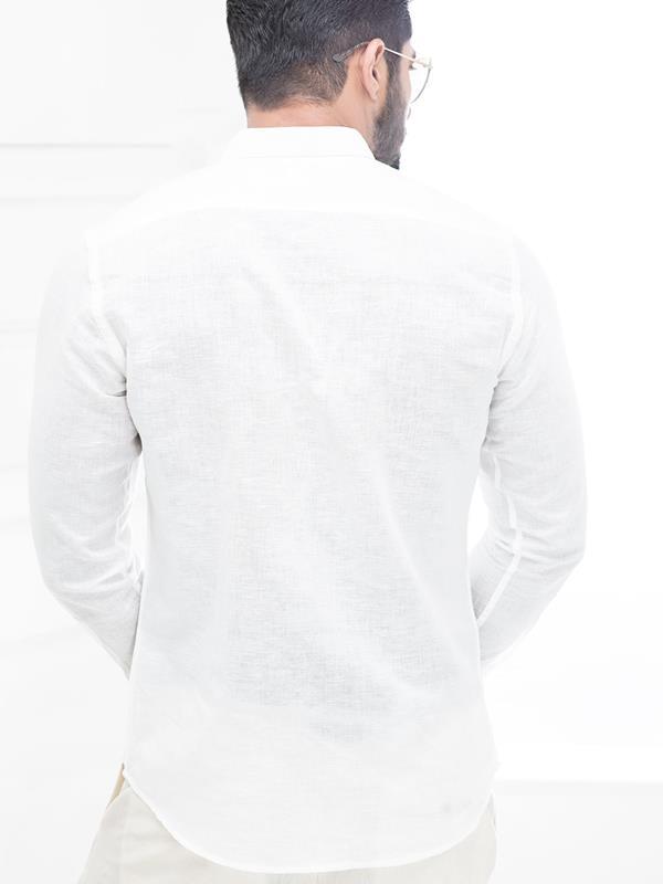Tiesto White Solid Full Sleeve Single Cuff Slim Fit Party Wear Blended Shirt