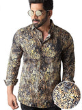 Tijuana Ochre Printed Full Sleeve Single Cuff Slim Fit Party Wear Blended Shirt