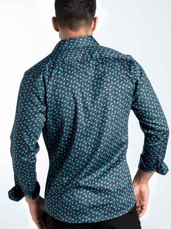 Timmi Blue Printed Full Sleeve Single Cuff Slim Fit Party Wear Blended Shirt