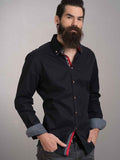 Tryst Black Solid Full Sleeve Single Cuff Slim Fit Party Wear Cotton Shirt