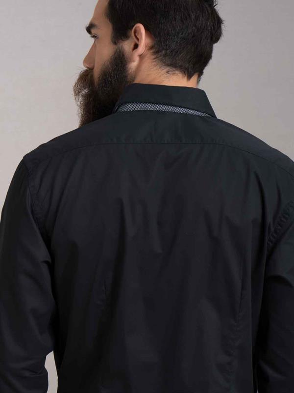 Tryst Black Solid Full Sleeve Single Cuff Slim Fit Party Wear Cotton Shirt