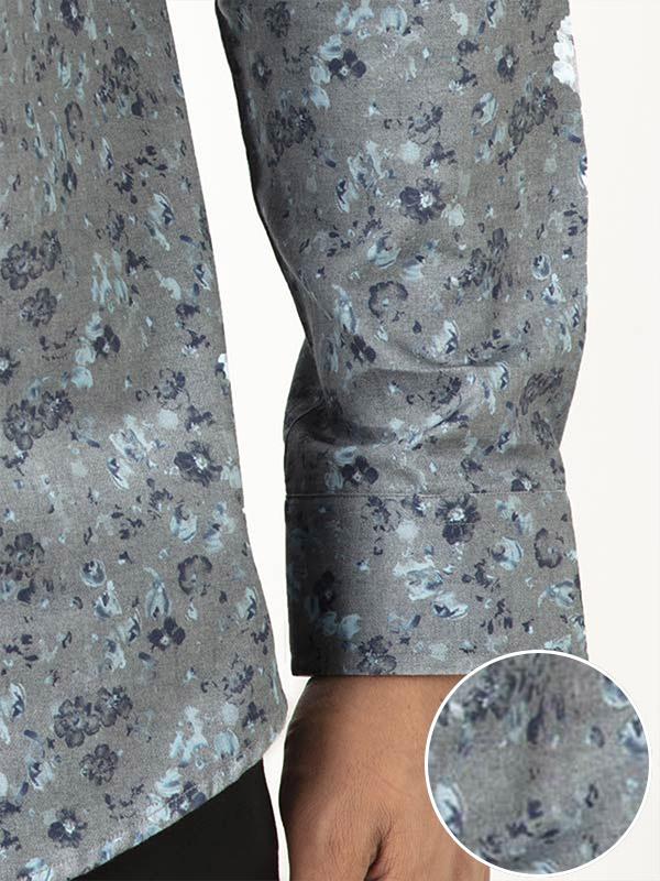 Tyrion Turquoise Printed Full Sleeve Single Cuff Slim Fit Party Wear Cotton Shirt