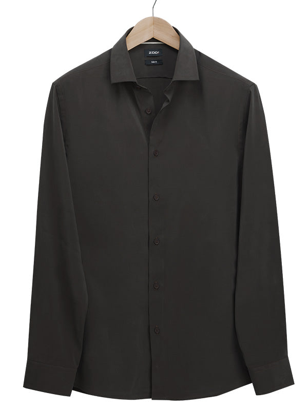 Verstappen Brown Solid “Velvet Touch†Full Sleeve Single Cuff Slim Fit Party Wear Blended Shirt