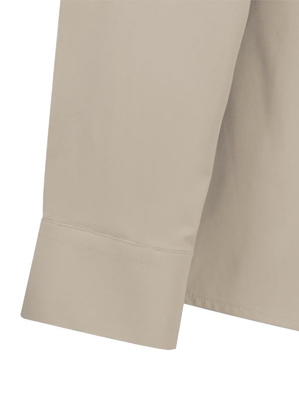 Verstappen Beige Solid Velvet Touch Full Sleeve Single Cuff Slim Fit Party Wear Blended Shirt