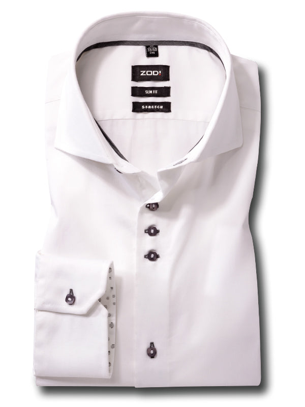 Walberg White Solid Full Sleeve Single Cuff Slim Fit Party Wear Blended Shirt