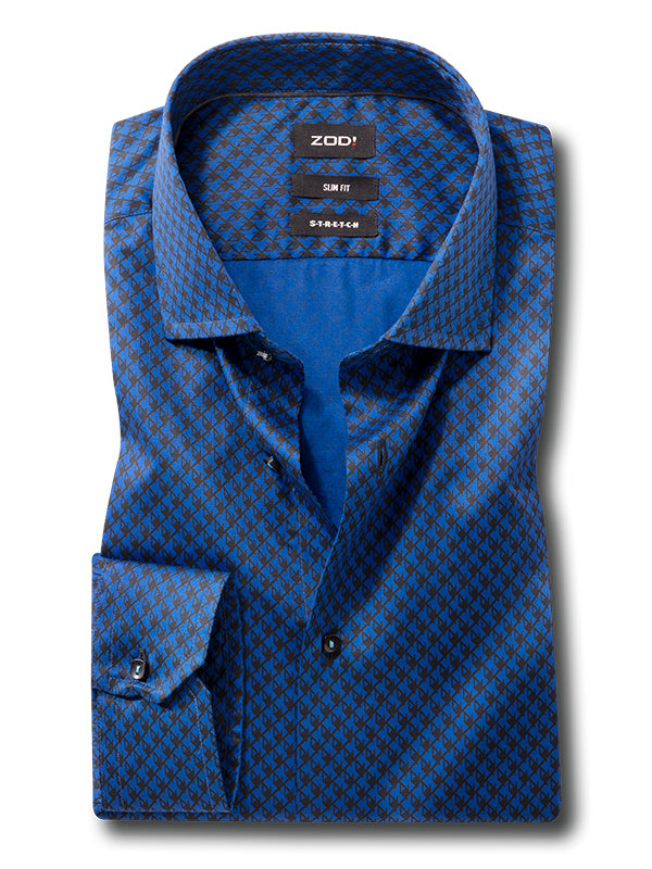 Walker Cobalt Printed Full Sleeve Single Cuff Slim Fit Party Wear Blended Shirt