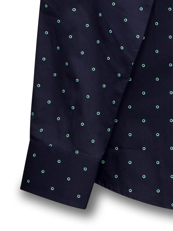 Wanna Navy Printed Full Sleeve Single Cuff Slim Fit Party Wear Blended Shirt