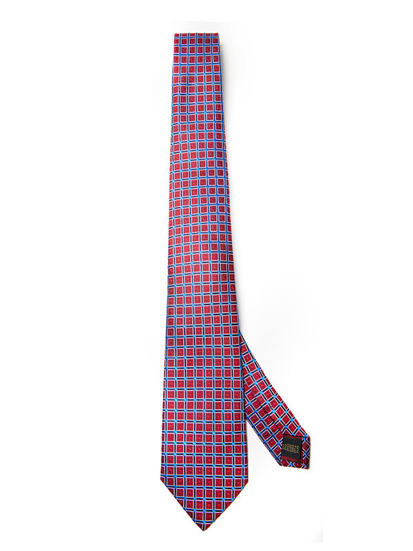Como Checks Dark Red Silk Tie