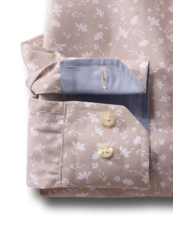 Mulanay Beige Printed Full sleeve single cuff Cotton Shirt