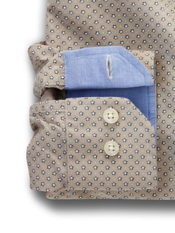 Pryor Beige Printed Full sleeve single cuff Cotton Shirt