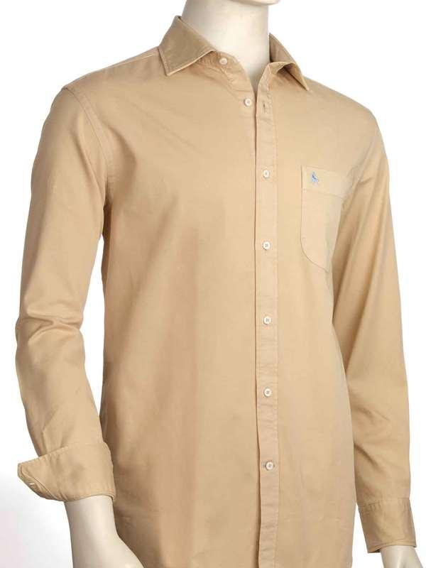 Tottenham Beige Solid Full sleeve single cuff Cotton Shirt