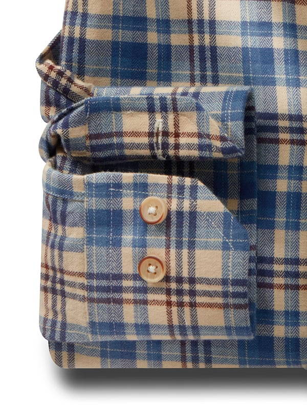 Manuel Herringbone Beige Check Full Sleeve Tailored Fit Casual Cotton Shirt