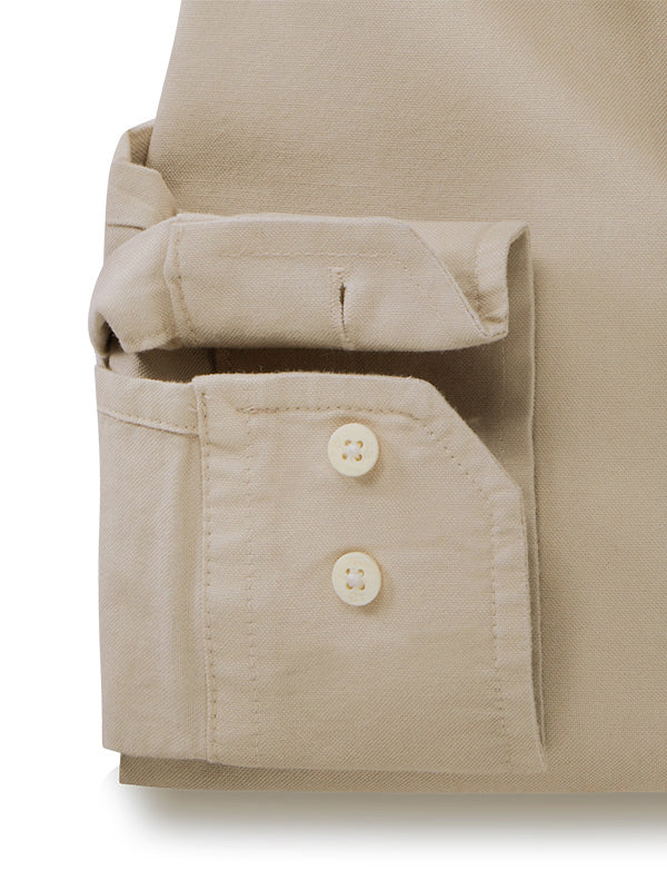 Formentera Oxford Beige Solid Full Sleeve Tailored Fit Casual Cotton Shirt