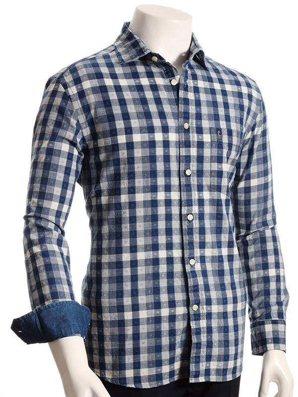 Bellerin Indigo Blue Check Full sleeve single cuff Cotton Shirt