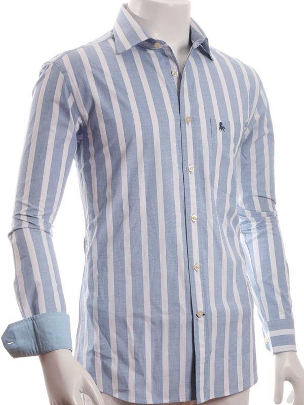 Paraiso Blue Striped Full sleeve single cuff Cotton Shirt
