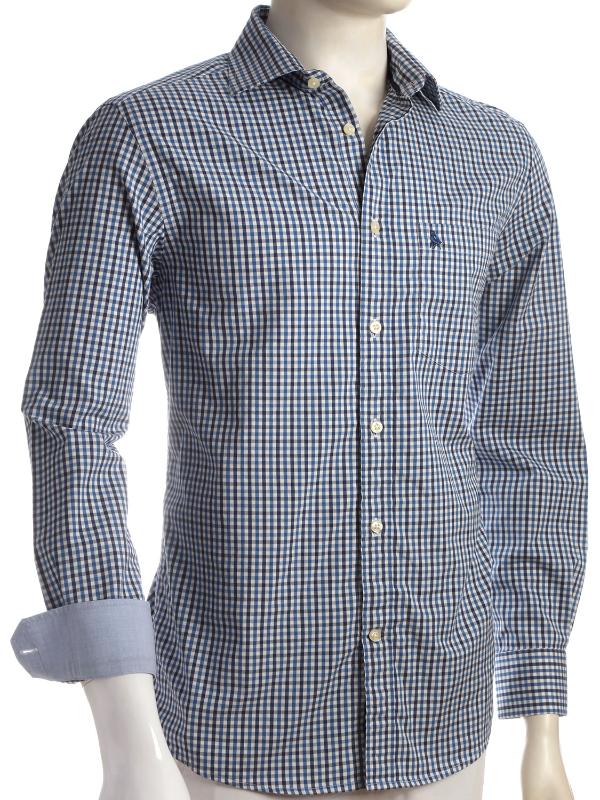 Peters Blue Check Full sleeve single cuff Cotton Shirt