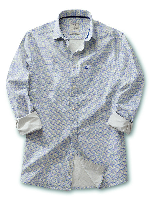 Beckham Blue Printed Full Sleeve Tailored Fit Casual Cotton Shirt