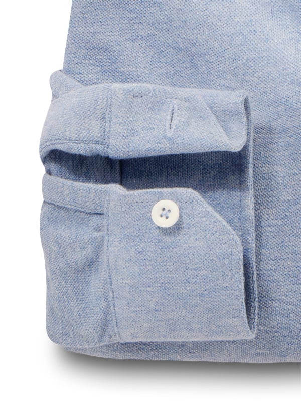 Aigio Melange Knitted Blue Solid Full Sleeve Tailored Fit Casual Cotton Shirt