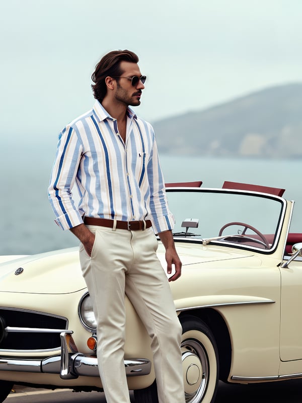 Graciosa Slub Blue Striped Full Sleeve Tailored Fit Casual Cotton Shirt