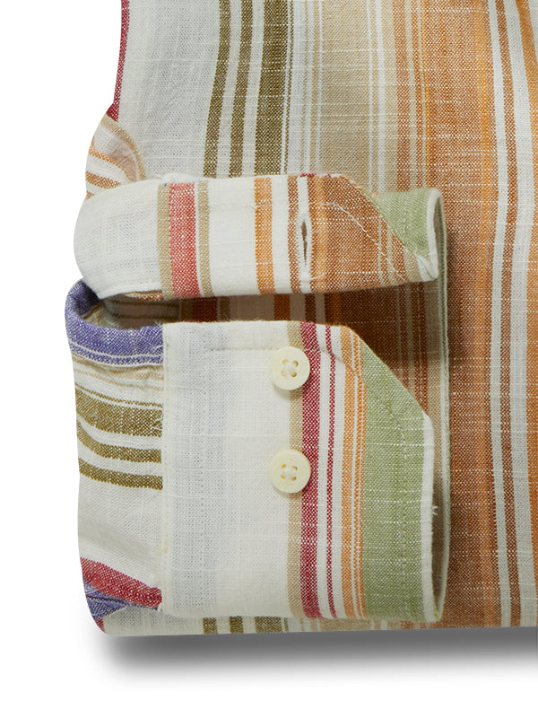 Athens Slub Brown Striped Full Sleeve Tailored Fit Casual Cotton Shirt