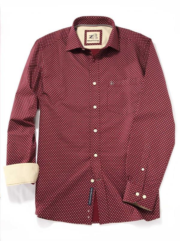 Porter Burgundy Printed Full sleeve single cuff Cotton Shirt