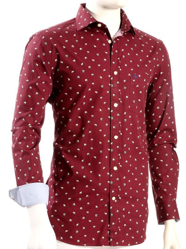 Polar Burgundy Printed Full sleeve single cuff Cotton Shirt
