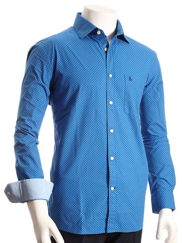 Modric Cobalt Printed Full sleeve single cuff Cotton Shirt