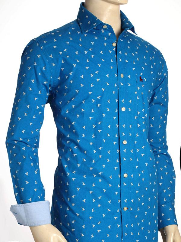 Egret Cobalt Printed Full sleeve single cuff Cotton Shirt