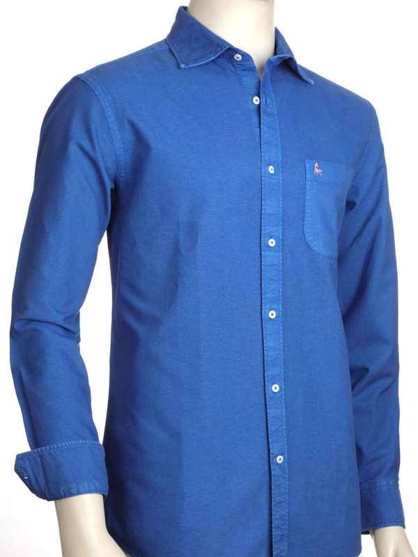 Manchester Oxford Organic Cotton Cobalt Solid Full Sleeve Tailored Fit Casual Shirt