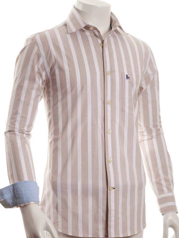 Paraiso Cream Striped Full sleeve single cuff Cotton Shirt
