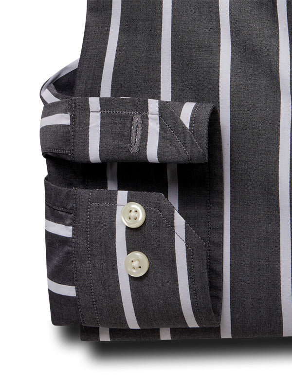 Daniil Dark Grey Striped Full Sleeve Tailored Fit Casual Cotton Shirt