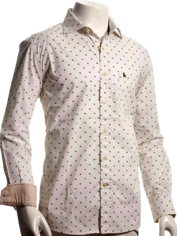 Lionel Ecru Printed Full sleeve single cuff Cotton Shirt