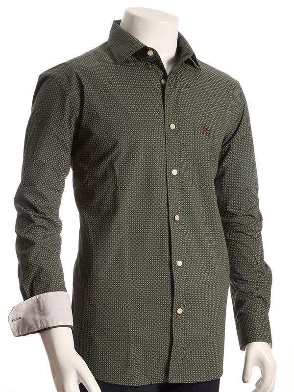 Modric Green Printed Full sleeve single cuff Cotton Shirt