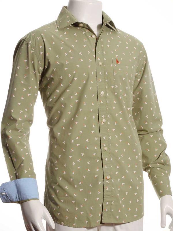 Egret Green Printed Full sleeve single cuff Cotton Shirt
