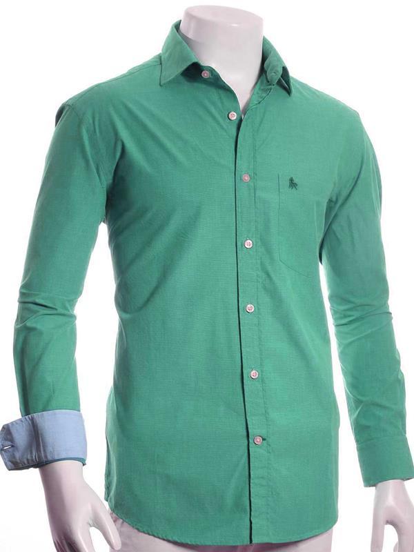 Sancho Green Solid Full sleeve single cuff Cotton Shirt