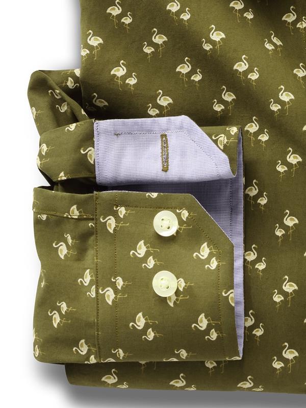 Flamingo Green Printed Full sleeve single cuff Cotton Shirt