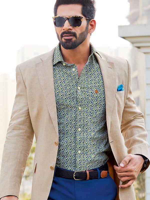 Kurinji Green Printed Full sleeve single cuff Cotton Shirt