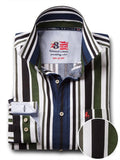 Negroni Green Striped Full sleeve single cuff Cotton Shirt