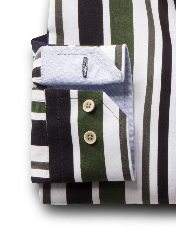 Negroni Green Striped Full sleeve single cuff Cotton Shirt